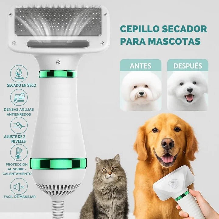 FluffyPro - Cepillo Secador 2 en 1 Premium – Pelaje Suave, Secado Rápido